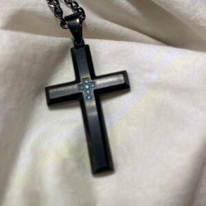 Black Cross Pendant Necklace with stones